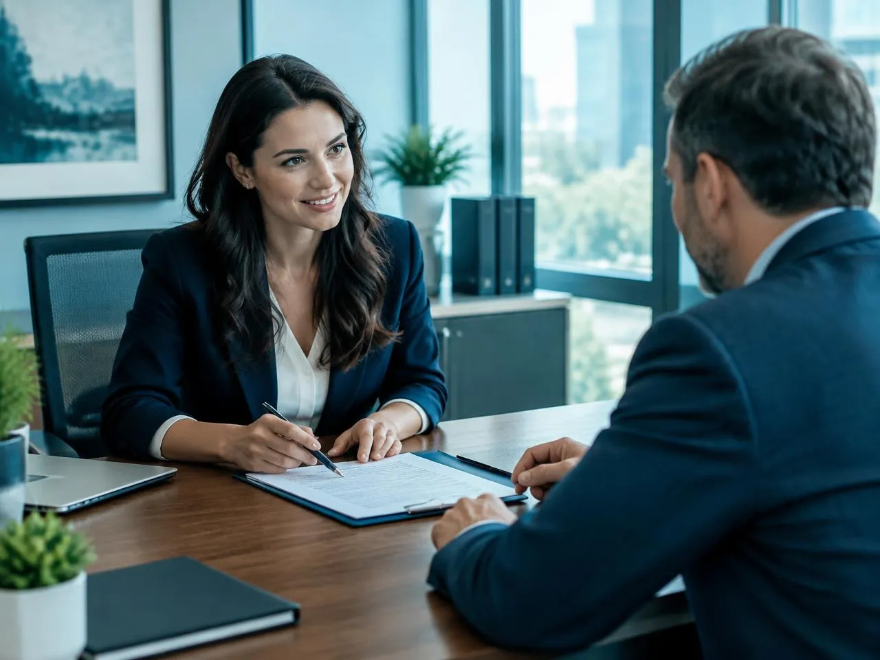 Accountant reviewing signed engagement documents with a client