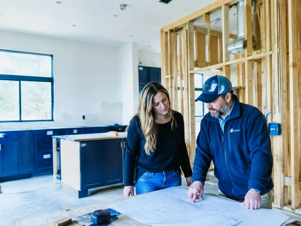 Builder walking homeowners through their project on site