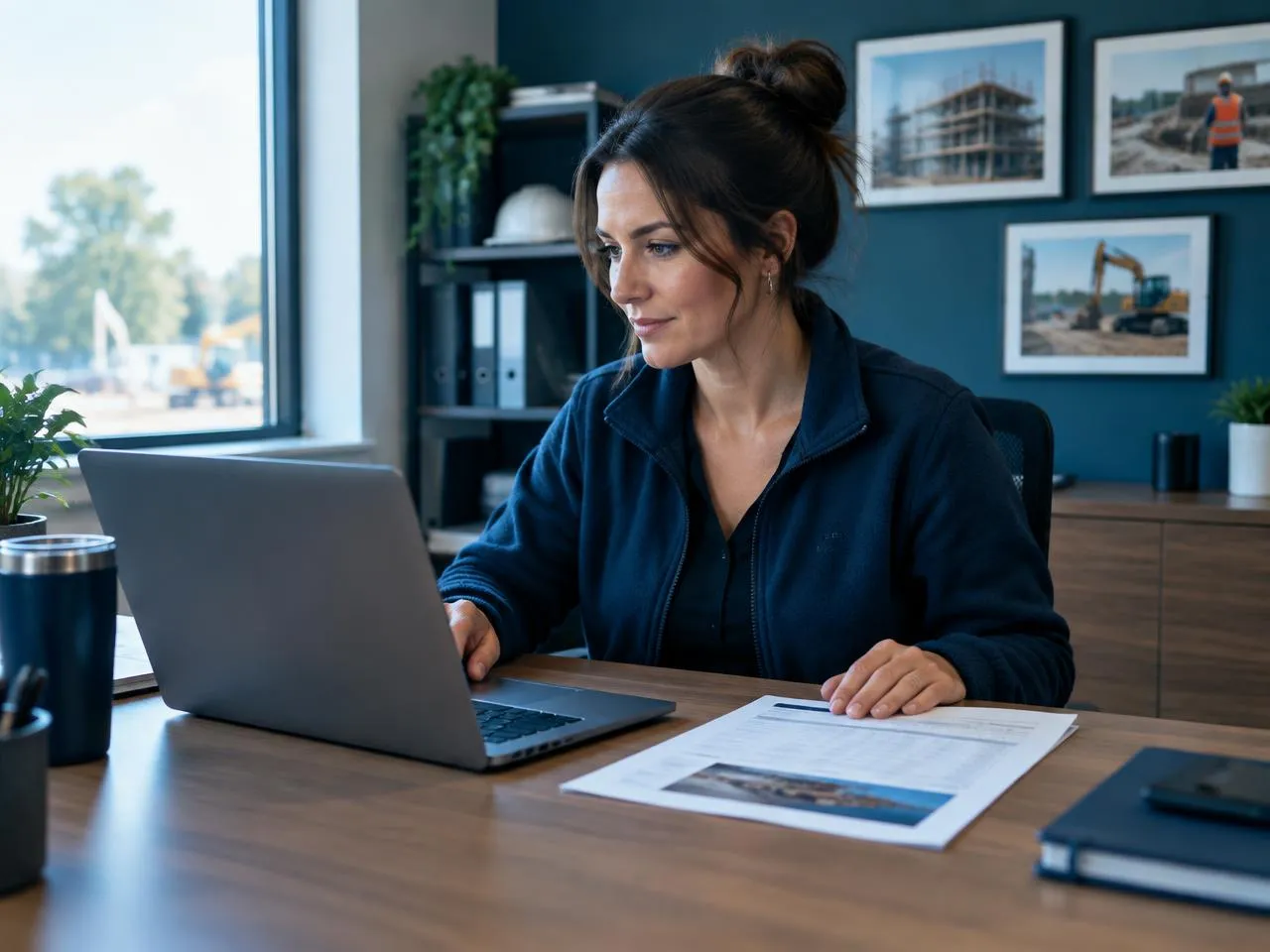 Office coordinator approving an automated quote on a laptop
