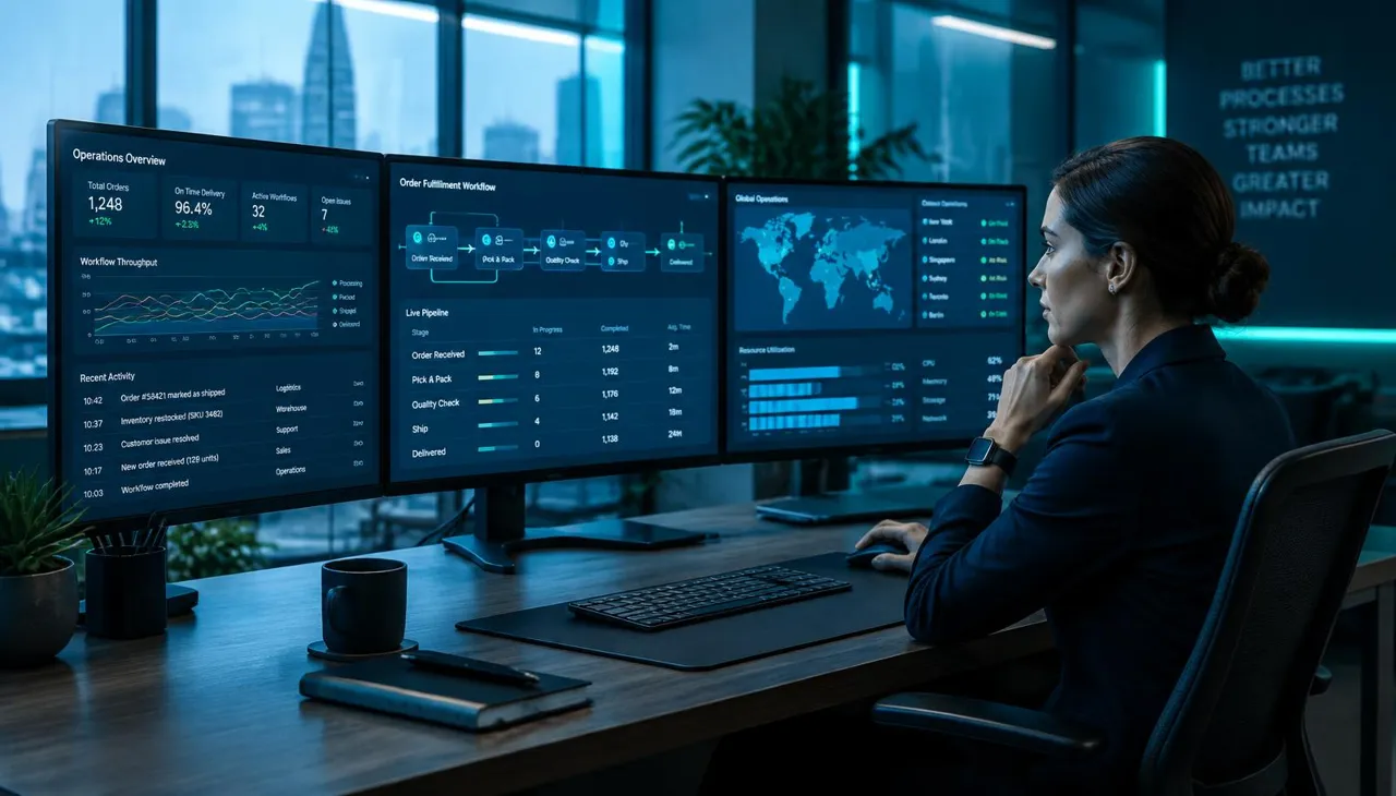 Operations team mapping an automated workflow in a contractor office